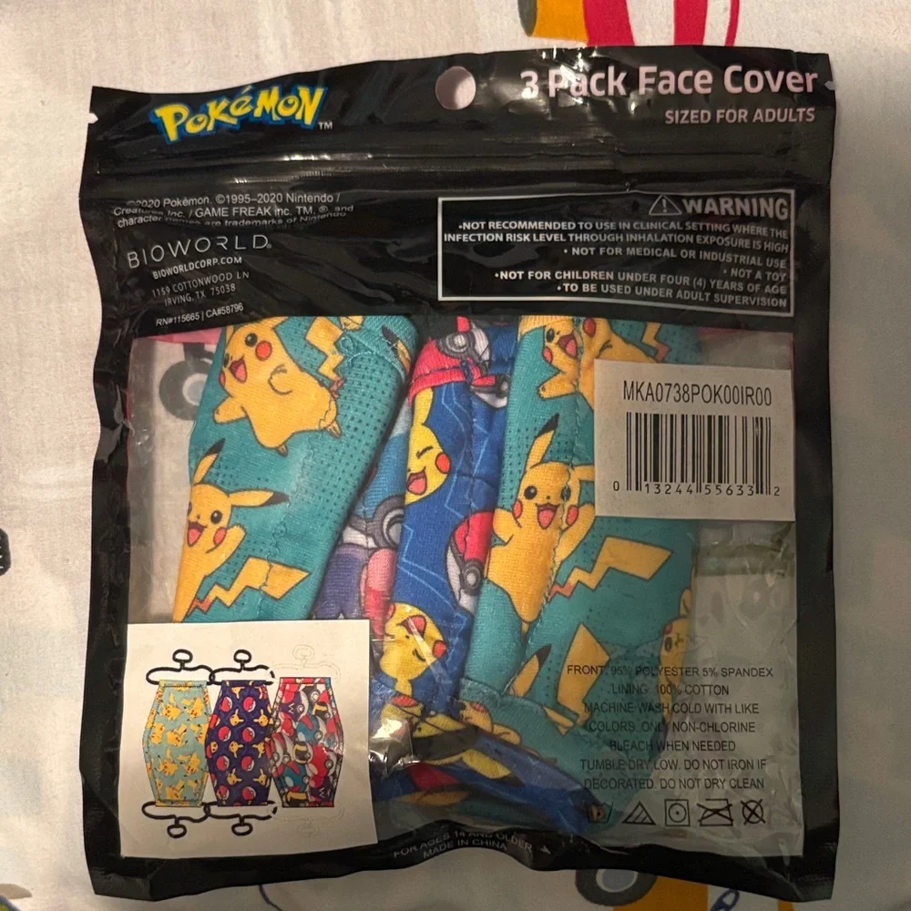 Pokemon Blue Face Cover Set with Pikachu Design. Recommended for ages 14+.